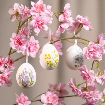 gjenstander Påskeegg med delikate blomstermotiver til festlig påskedekorasjon i stuen, 6 cm, 6 stk.