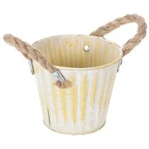 gjenstander Plantebøtte, metallpotte med håndtak, dekorativ blomsterkasse, rosa/grønn/gul, shabby chic, Ø12 cm, H10 cm, sett med 3