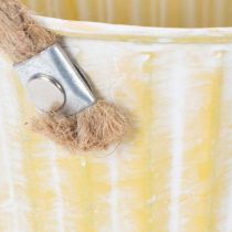 gjenstander Plantebøtte, metallpotte med håndtak, dekorativ blomsterkasse, rosa/grønn/gul, shabby chic, Ø12 cm, H10 cm, sett med 3