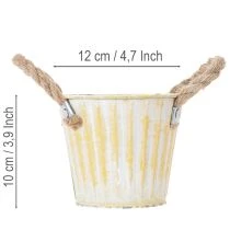 gjenstander Plantebøtte, metallpotte med håndtak, dekorativ blomsterkasse, rosa/grønn/gul, shabby chic, Ø12 cm, H10 cm, sett med 3