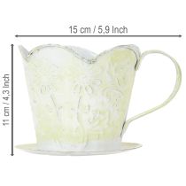 gjenstander Blomsterpotte, dekorativ kaffefilterholder, metallkopp for planting, grønn og hvit blomsterdekorasjon, shabby chic, H11cm Ø11cm