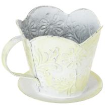 gjenstander Blomsterpotte, dekorativ kaffefilterholder, metallkopp for planting, grønn og hvit blomsterdekorasjon, shabby chic, H11cm Ø11cm