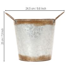gjenstander Metallplantekasse, blomsterskål, blomsterpotte med sølvhåndtak, forvitret stålfinish, Ø18 cm H20 cm