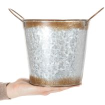 gjenstander Metallplantekasse, blomsterskål, blomsterpotte med sølvhåndtak, forvitret stålfinish, Ø18 cm H20 cm