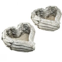 gjenstander Plante hjertefjær støpestein hjerte grå hvit 13×12×6cm 2stk