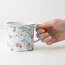gjenstander Plantekopp roser emalje dekorativ kopp med håndtak hvit Ø9,5 cm