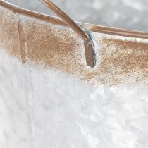 gjenstander Blomsterpotte med håndtak, dekorativ skål med rustfinish, sølvfarget metallbeholder Ø26 cm H25,5 cm