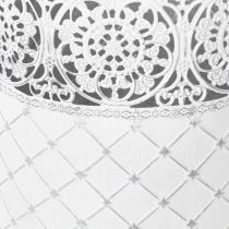 gjenstander Blomsterpotte med blondemønster, metallbeholder, dekorativ bøtte, hvit, sølv, shabby chic, H28/25,5/23,5 cm, Ø29,5/25,5/20 cm, sett med 3