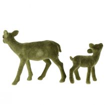 gjenstander Hjort dekorative figurer Julegrønn flokket hjort med fawn i sett H9/5,5cm 4 stk.