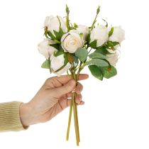 gjenstander Kunstig blomsterbukett med roser for stilig borddekorasjon, 31 cm, 3 stk.