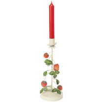gjenstander Metallkonisk lysestake med jordbærdekorasjon, kremfarget, rund, H26 cm