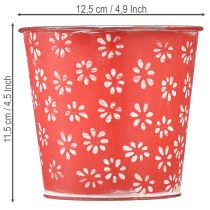 gjenstander Rød og hvit blomsterpotte, metall, Ø12,5 cm H11,5 cm