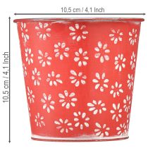 gjenstander Rød og hvit mini-blomsterpotte, blomsterdesign, metall, Ø10,5 cm H10,5 cm