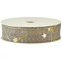 gjenstander Julebånd med stjerner bånd svart hvitt gull 25mm 18m