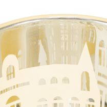 gjenstander Lanterne glass sølvgull bysilhuett H12,5 cm 4 stk