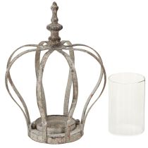 gjenstander Vintage Lantern Crown Metal med Glass Grå Ø14cm H18,5cm