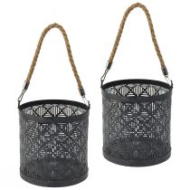 gjenstander Lykt metall dekorativt lyktskaft antrasitt Ø16cm 2stk