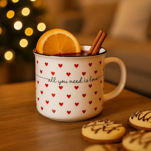 Floristik24 Kopp med hjerter keramikkkopp hvit rød Ø9cm H9cm