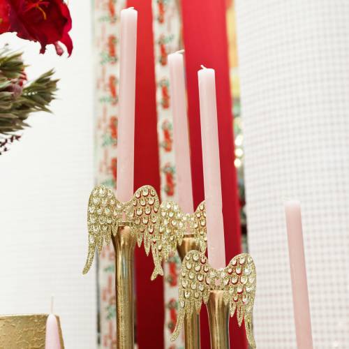 Floristik24 Lysestake englevinger glitter gull 11cm x 9cm 6stk