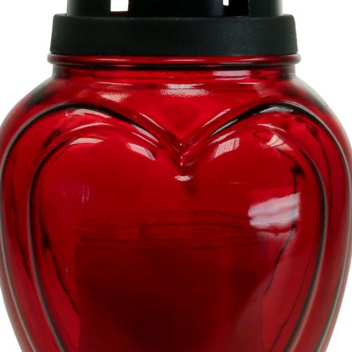 gjenstander Gravlys glass hjertegravering gravlykt rød Ø11cm H26cm
