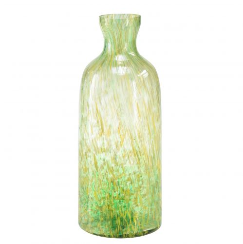 Dekorativ vase glass blomstervase gul grønn mønster Ø10cm H25cm
