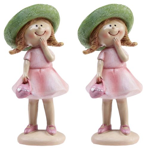 gjenstander Dekorative figurer jente med hatt rosa grønn 6,5x5,5x14,5cm 2stk