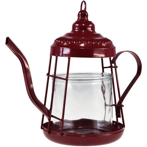 Telysholder glass lanterne tekanne rød Ø15cm H26cm
