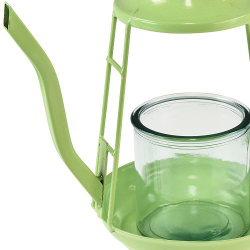 Floristik24 Telysholder glass lanterne tekanne grønn Ø13cm H22cm