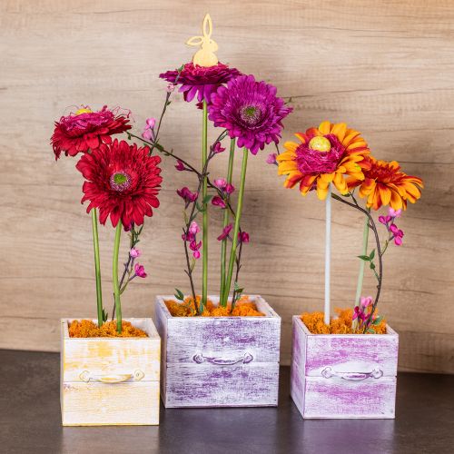 gjenstander Planteskuff med håndtak lilla hvit tre 12/15cm sett med 2 stk