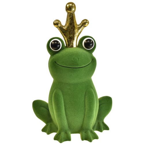 Dekorativ frosk, froskeprins, vårdekorasjon, frosk med gullkrone grønn 40,5cm