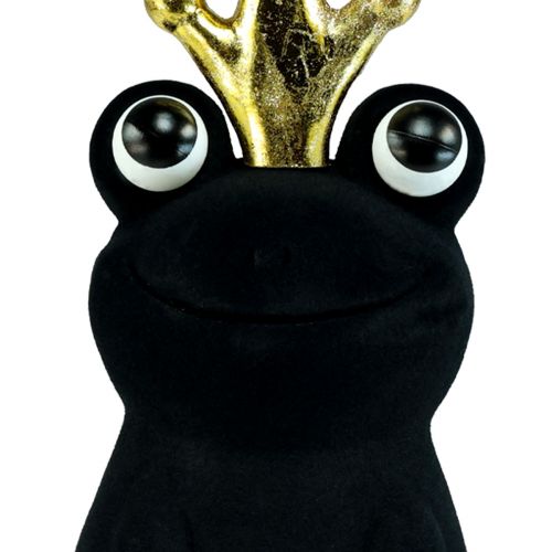 gjenstander Dekorativ frosk, froskeprins, vårdekorasjon, frosk med gullkrone svart 40,5cm