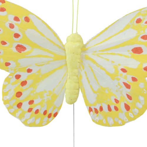 gjenstander Dekorative sommerfugler på trådfjær oransje gul 7×11cm 12stk