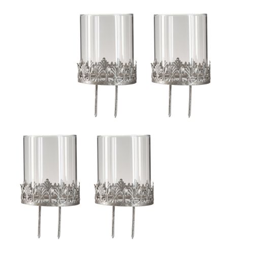 Floristik24 Telysholder for plugging med glass sølv antikk Ø7cm 4 stk