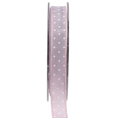 Gavebånd rosa pyntebånd med prikker 15mm 20m