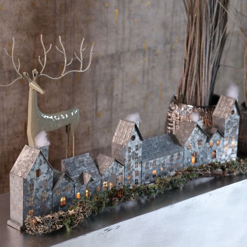 Dekorativ rekke med hus med telysholdere, adventsdekorasjon, 68 cm | Floristik24.no