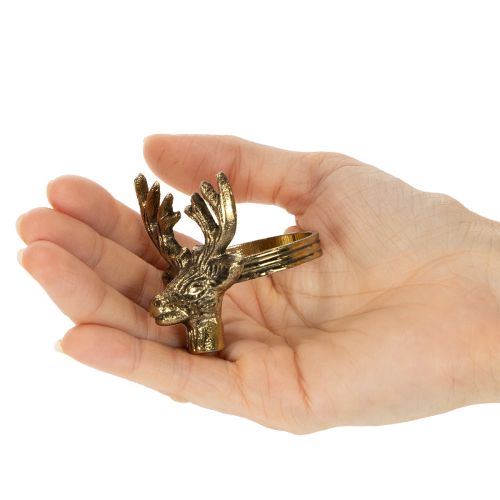 Serviettring i metall med hjortehode i gullutseende, 6 cm, 4 stk. | Floristik24.no