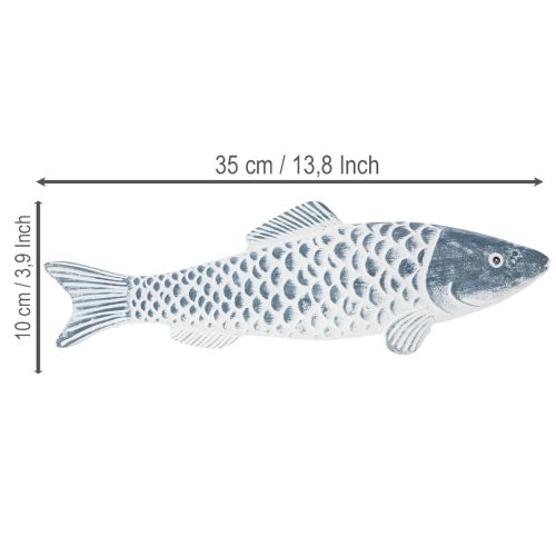 Trefisk i blått og hvitt, fiskedekorasjon, tremel, 35 cm, 1 stk. | Floristik24.no