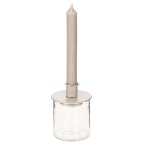 Metalllysestake i matt beige, liten lysestake for spisslys, 8 cm, 3 stk. | Floristik24.no