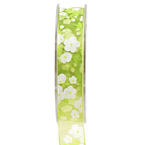 Floristik24 Vårbånd med blomster gavebånd grønt 20mm 20m