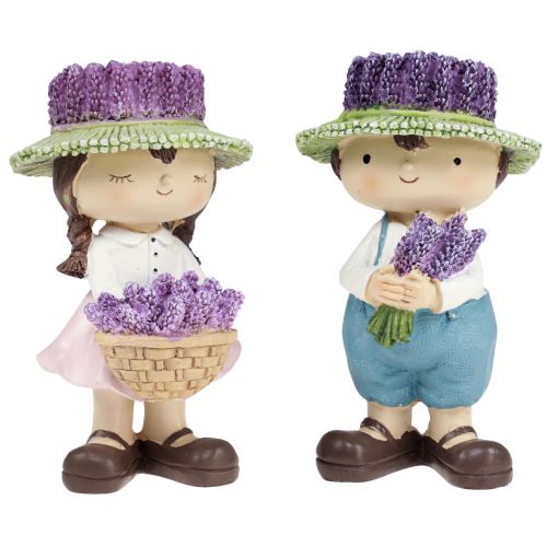 Floristik24 Dekorative figurer lavendel dekorasjon jente &amp; gutt H14,5cm 2stk