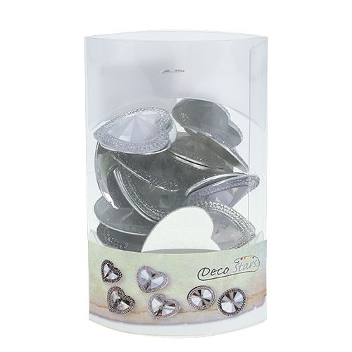 Floristik24 Akrylhjerte med edelstener 3,5cm sølv 20 stk