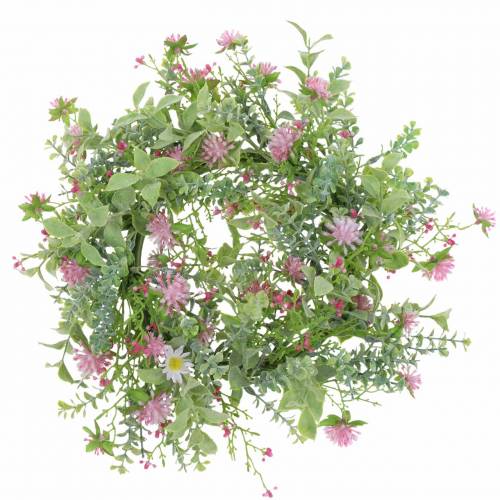 Floristik24 Engkrans flokket med kløverosa, grønn Ø30cm