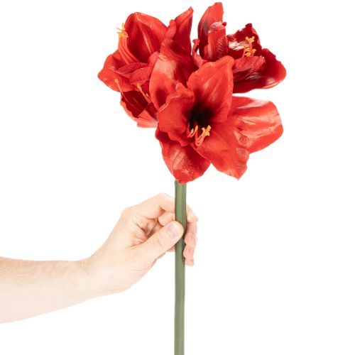 Kunstig amaryllisblomst, rød, lang stilk, til vase og arrangement, 77 cm | Floristik24.no