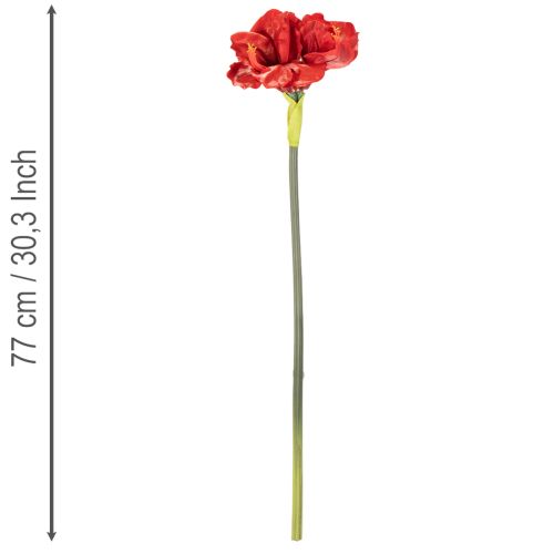 Kunstig amaryllisblomst, rød, lang stilk, til vase og arrangement, 77 cm | Floristik24.no