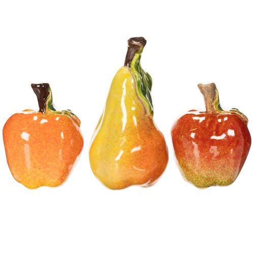 Kunstig fruktsett eple pære dekorativ gjenstand høst 12 cm 3 stk