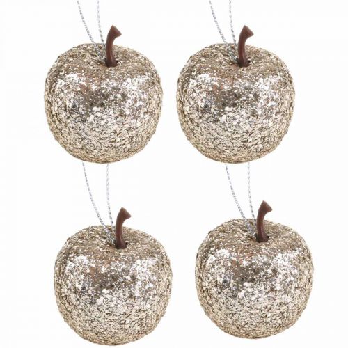 Floristik24 Dekorative mini eple glitter champagne tredekorasjoner Ø3,5cm 24 stk