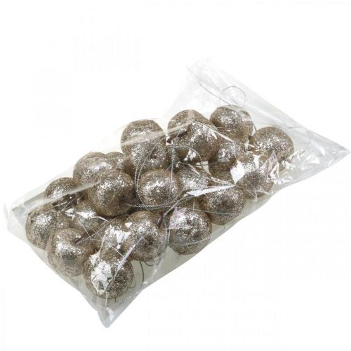 Floristik24 Dekorative mini eple glitter champagne tredekorasjoner Ø3,5cm 24 stk