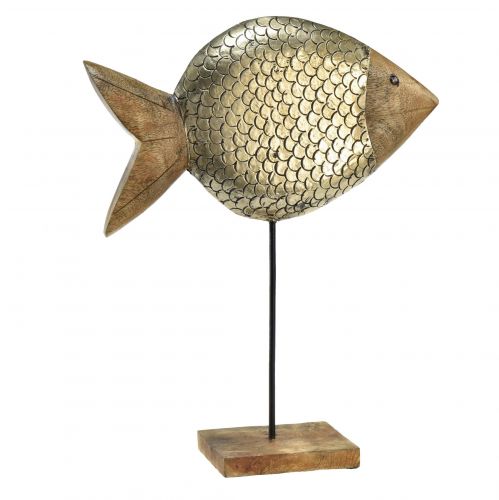 Tremetall dekorativ fisk maritim messing 33x11,5x37cm