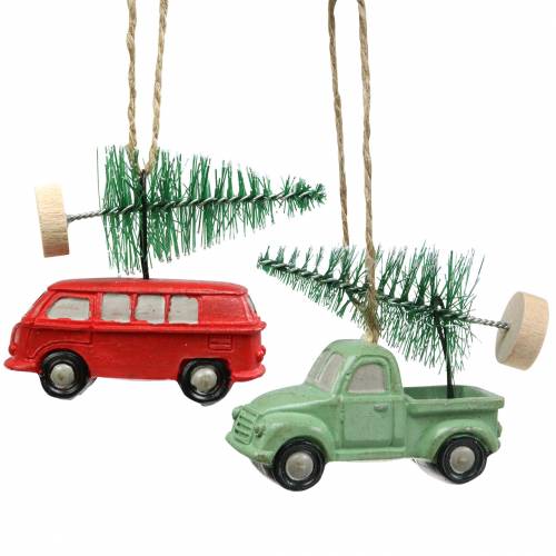 Floristik24 Juletrepyntbil med granrød / grønn 2stk
