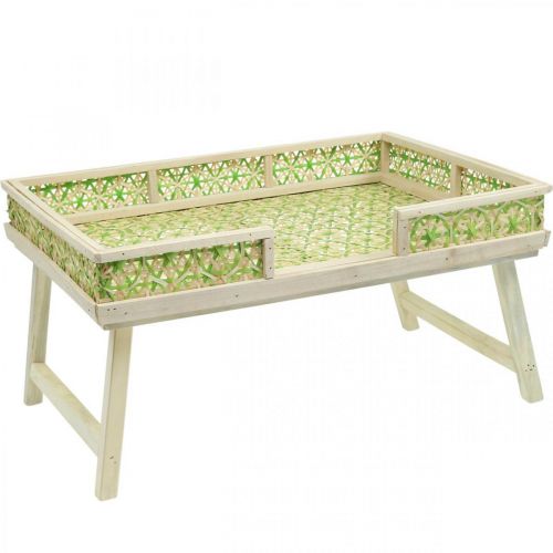 gjenstander Bambus sengebrett, sammenleggbart serveringsbrett, trebrett med flettemønster i grønne og naturlige farger 51,5×37cm